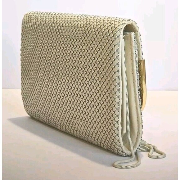 vintage ELKA Handbag Shoulder Purse Ivory Metal Mesh 60's W/ Hide Away Strap - Picture 3 of 10
